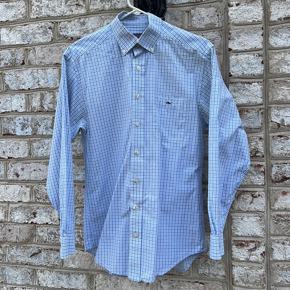 Vineyard Vines Blue and White Windowpane Tucker Shirt